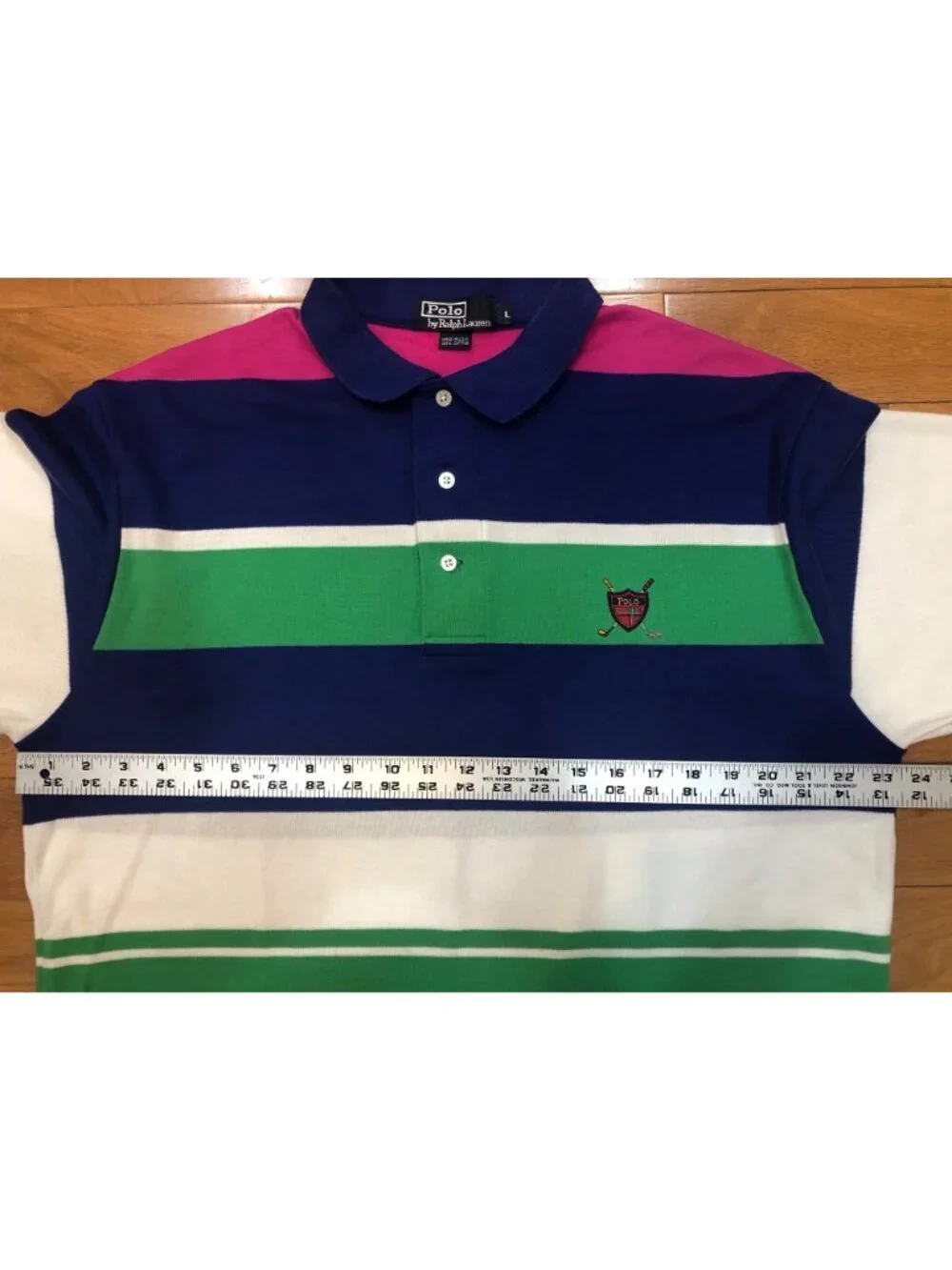 Vintage Polo Ralph Lauren 100% Cotton Multicolor Wide Stripe Golf Polo Size L